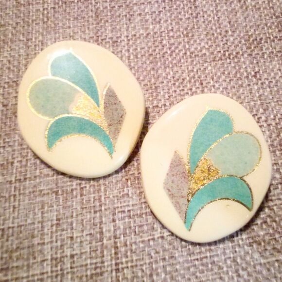 Vintage Hand Painted Ceramic Statement Earrings 1980's - Picture 1 of 3